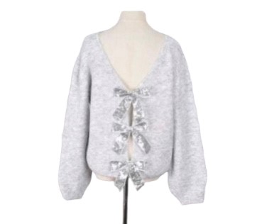 Wool Blend Sequin Bow Knit – ( Bubblegum Pink Or Pale Grey )