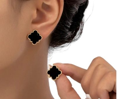 Black & Gold Van Cleef Stud Earrings