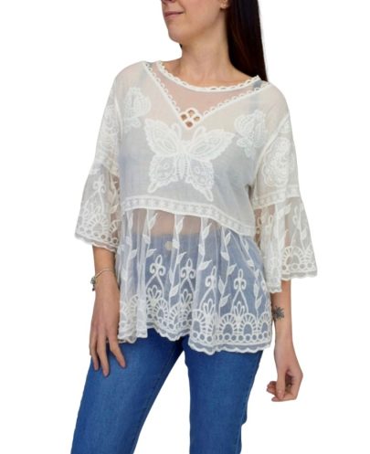 Cotton Lace Hem Embroidered Top