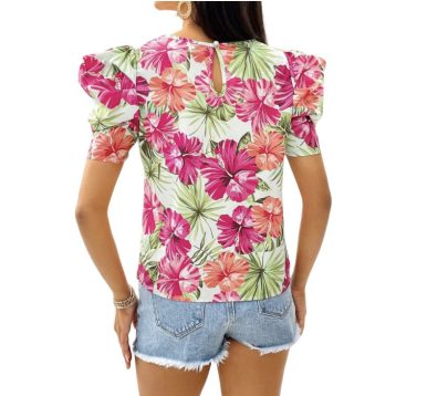 Floral Print Puff Sleeve Top1