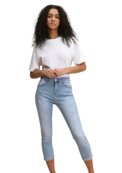 Light Wash Distressed Detail Mom Fit Jeans