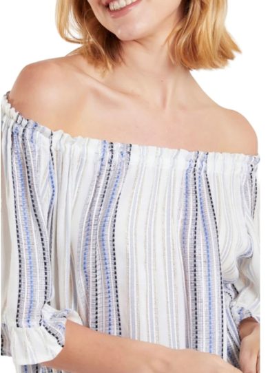 Multi Stripe Frill Sleeve Bardot Top